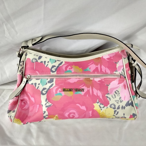 ELLEN TRACY PINK FLORAL BAG PURSE TOTE - Picture 6 of 8